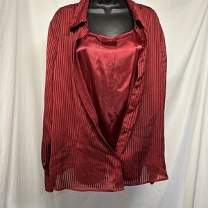 Vintage Jacyln Smith Womans Size 18 Burgundy RedSilky Button Blouse Layer Stripe